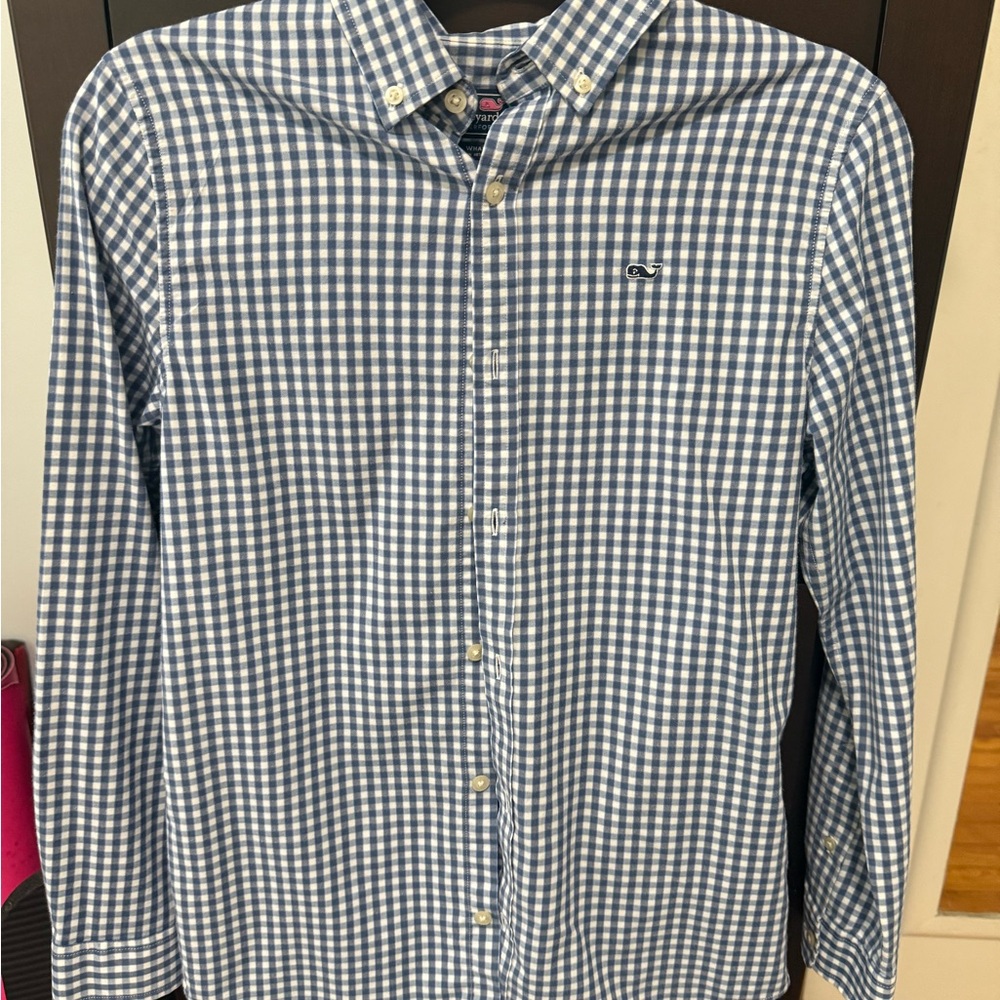 Vineyard Vines Boys L (16) Navy Checkered Shirt